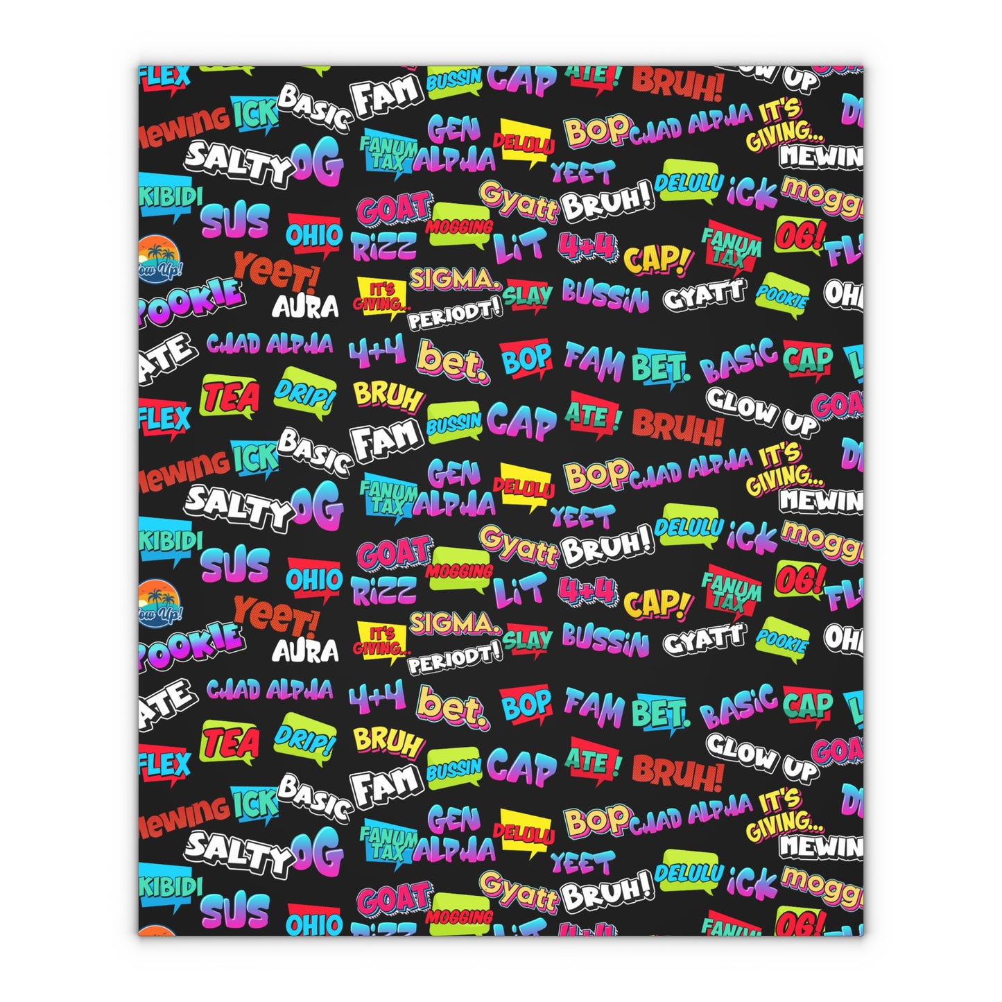 Gen Alpha Slang Word Gift Wrapping paper, Teen Lingo Gift Giving paper Black 1 Sheet