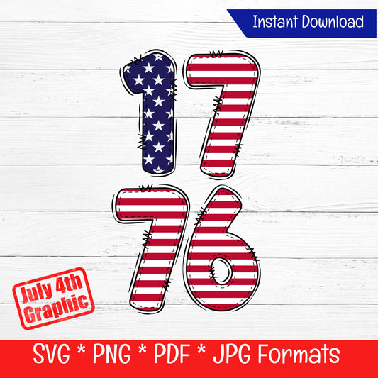 1776 (DIGITAL FILE) Stars and stripes, July 4th Graphic SVG PNG PDF & JPG