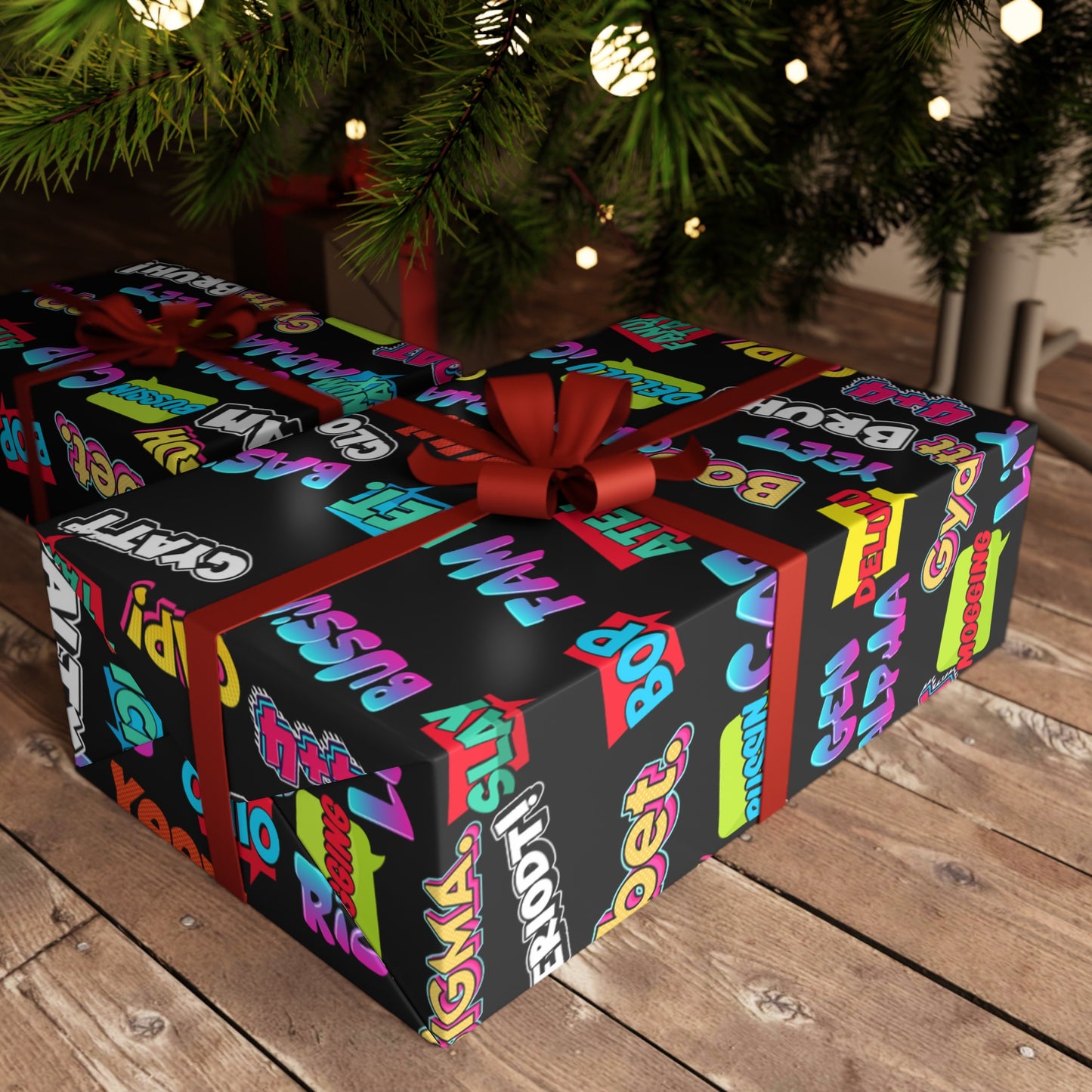 Gen Alpha Slang Word Gift Wrapping paper, Teen Lingo Gift Giving paper Black 1 Sheet