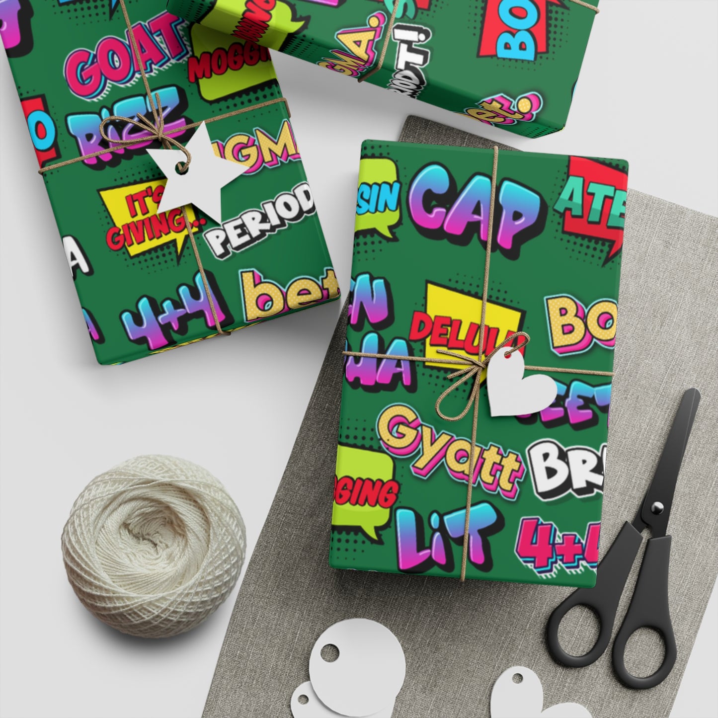 Gen Alpha Slang Word Gift Wrapping paper, Teen Lingo Gift Giving paper Green 1pc