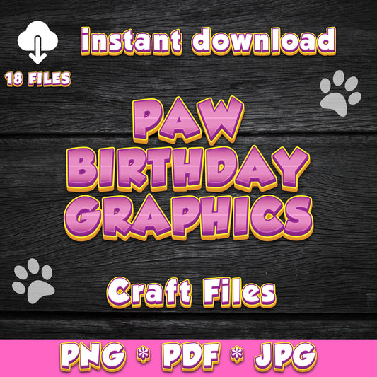 Puppy Paw Font Pre-designed Party Decor in Pink (DIGITAL FILE) PNG PDF & JPG