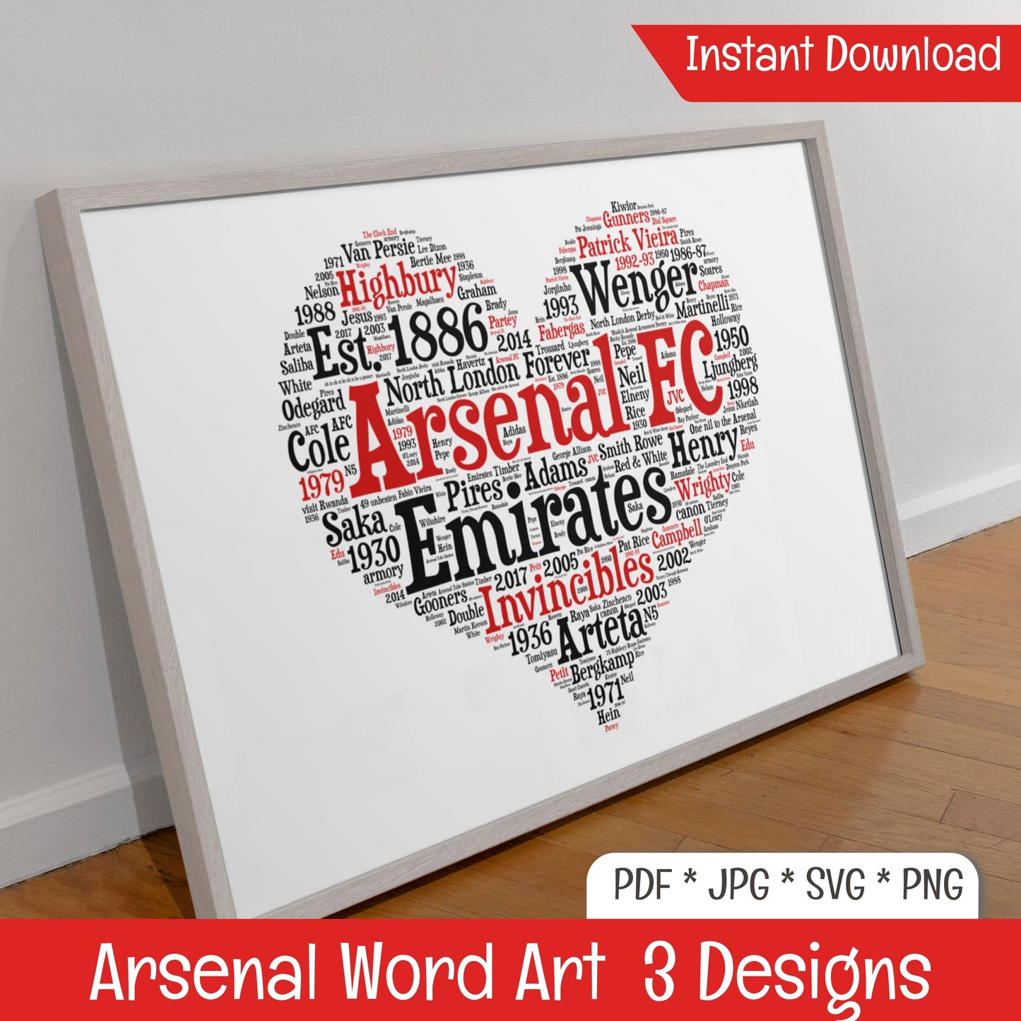 All things Arsenal Word Art Wall Decor (DIGITAL FILE) Heart Shape, Ready to print