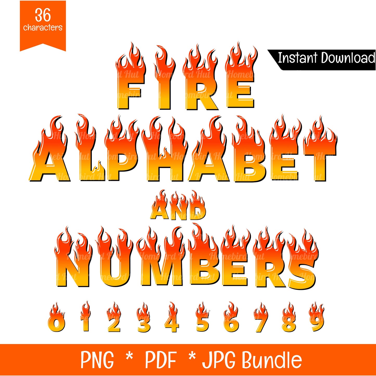 Fire Letters and Numbers Bundle PNG (DIGITAL FILE) plus bonus words