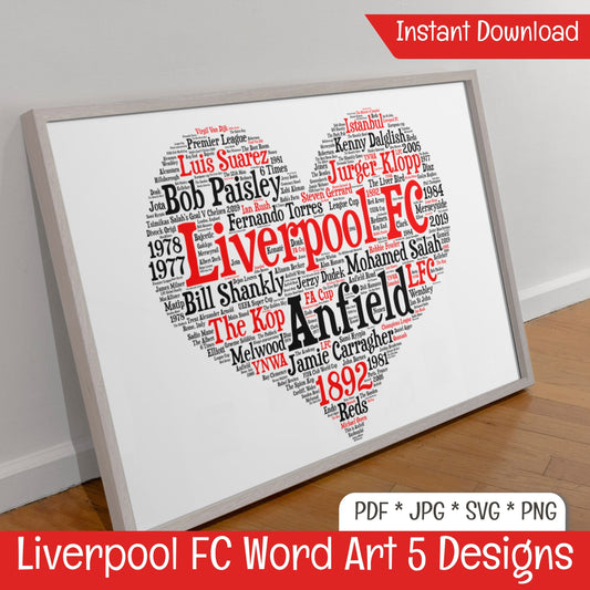 All things Liverpool FC Heart Wall Art (DIGITAL FILE) All things LFC SVG PNG PDF & JPG