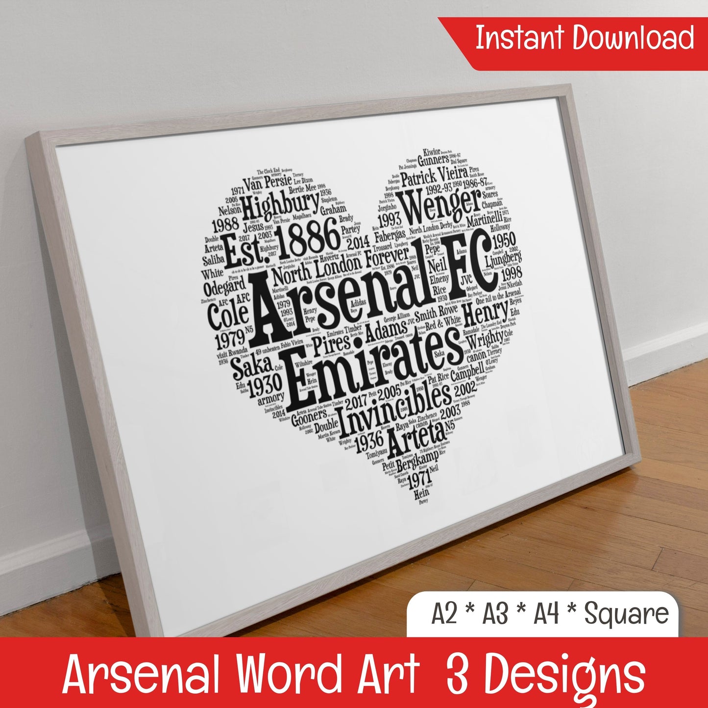 All things Arsenal Word Art Wall Decor (DIGITAL FILE) Heart Shape, Ready to print