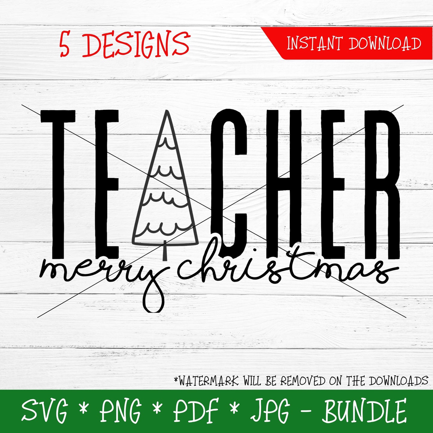 Teacher Merry Christmas Bundle (DIGITAL FILE) SVG PNG PDF & JPG