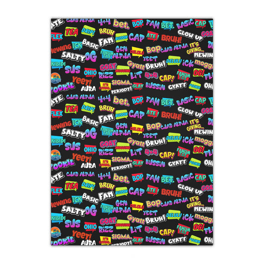 Gen Alpha Slang Word Gift Wrapping paper, Teen Lingo Gift Giving paper Black 1 Sheet