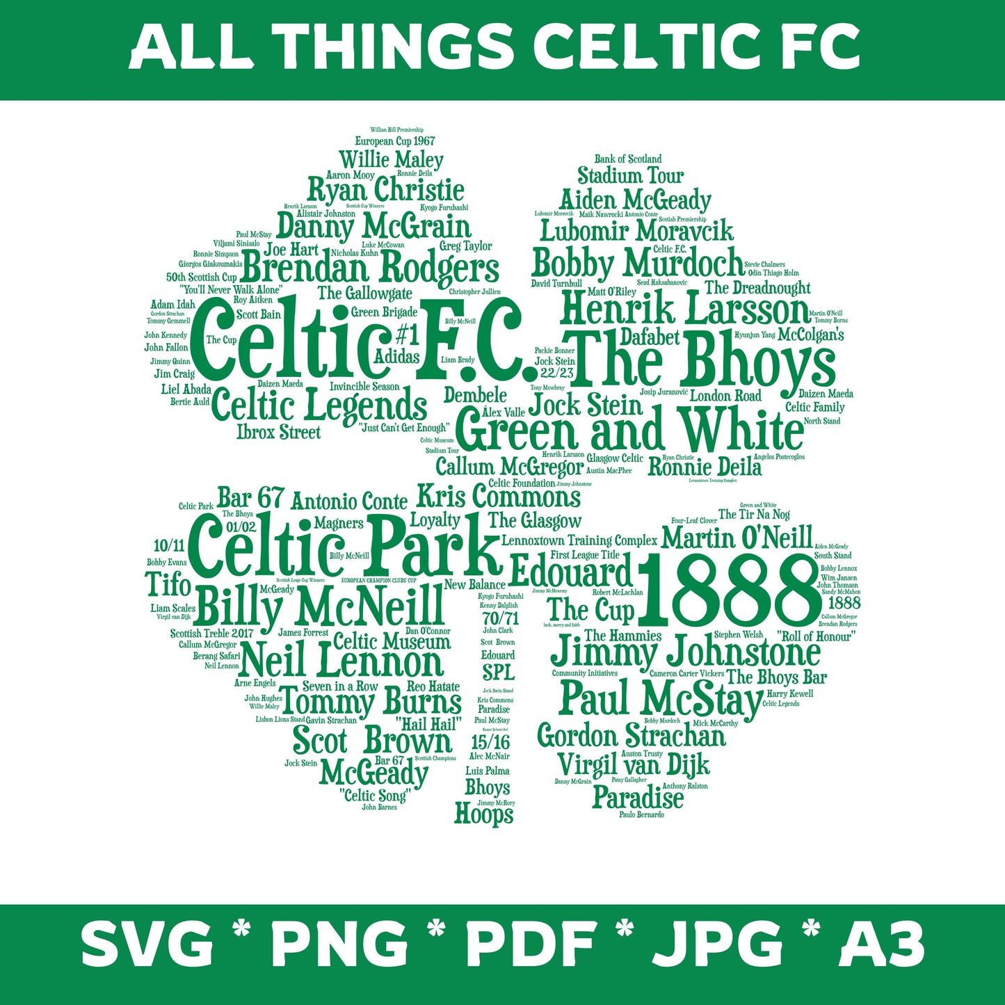 All Things Celtic F.C. Word Art Wall Decor A3 Poster (DIGITAL FILE)