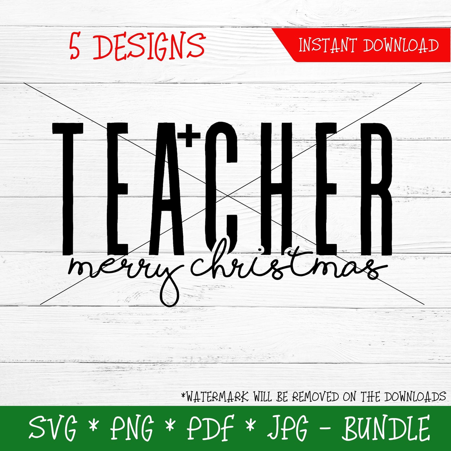 Teacher Merry Christmas Bundle (DIGITAL FILE) SVG PNG PDF & JPG