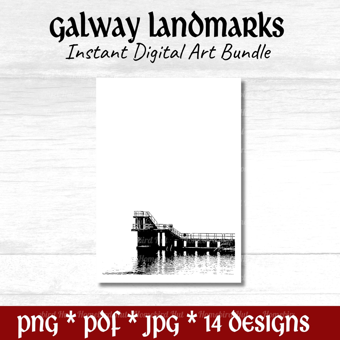 Galway City Landmarks (DIGITAL FILES) Minimalist Wall Decor Bundle. Print & Frame