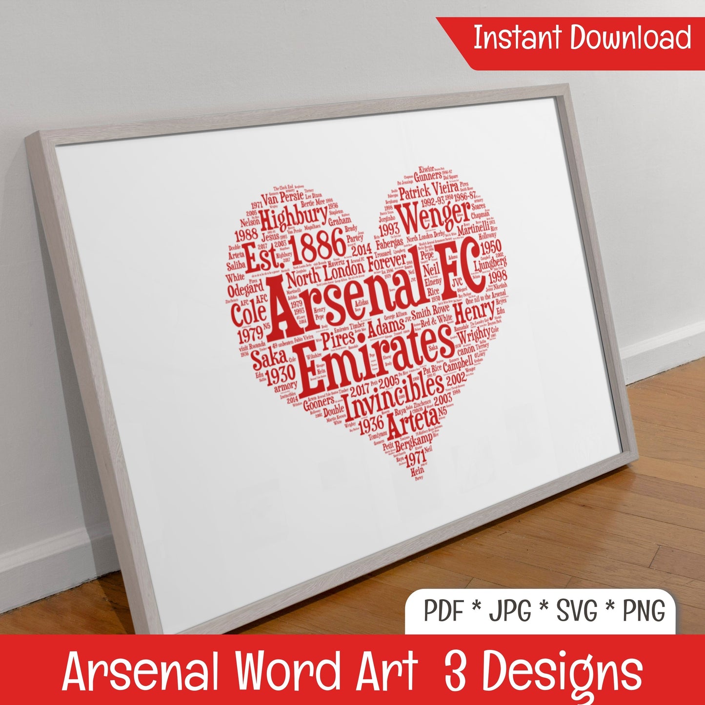 All things Arsenal Word Art Wall Decor (DIGITAL FILE) Heart Shape, Ready to print