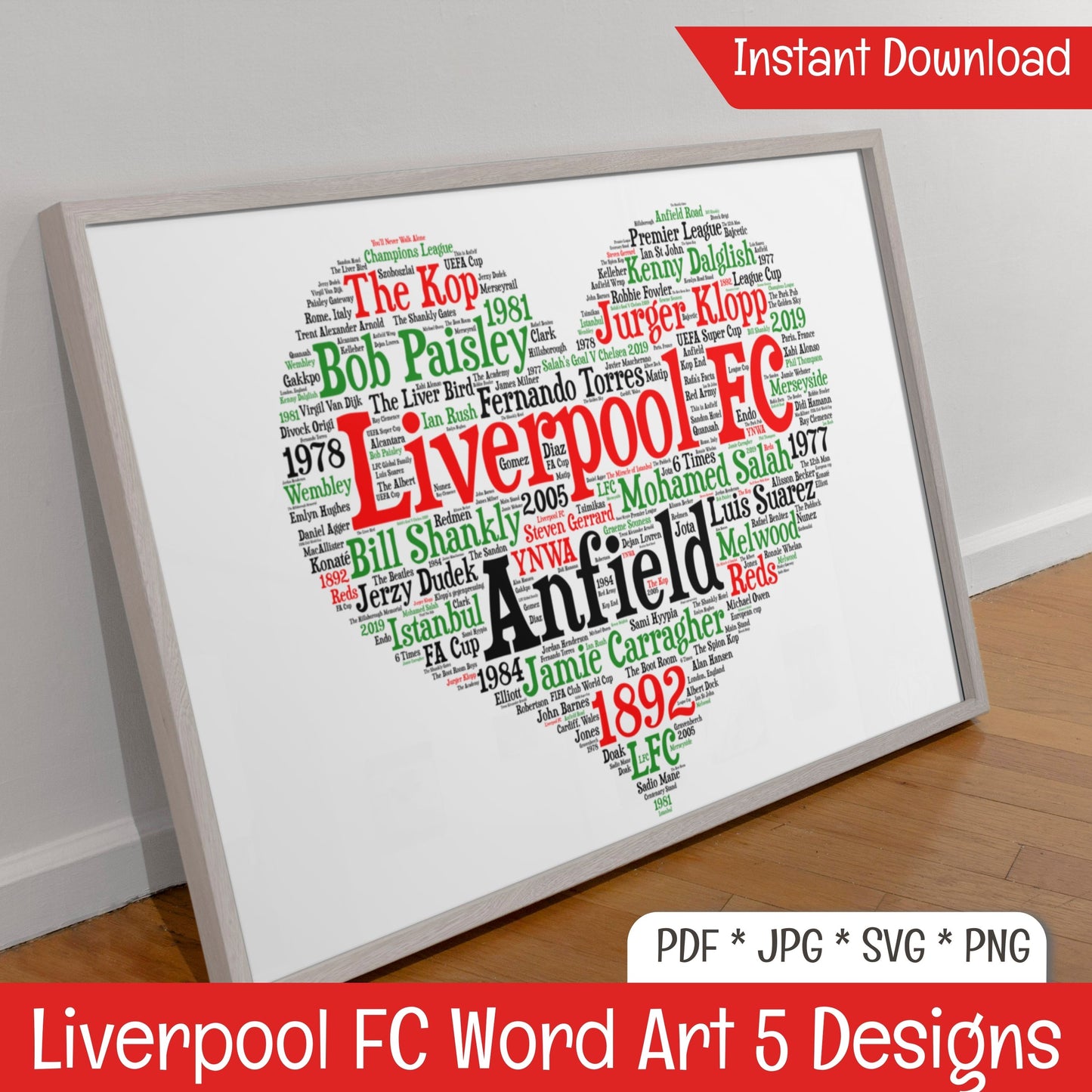 All things Liverpool FC Heart Wall Art (DIGITAL FILE) All things LFC SVG PNG PDF & JPG