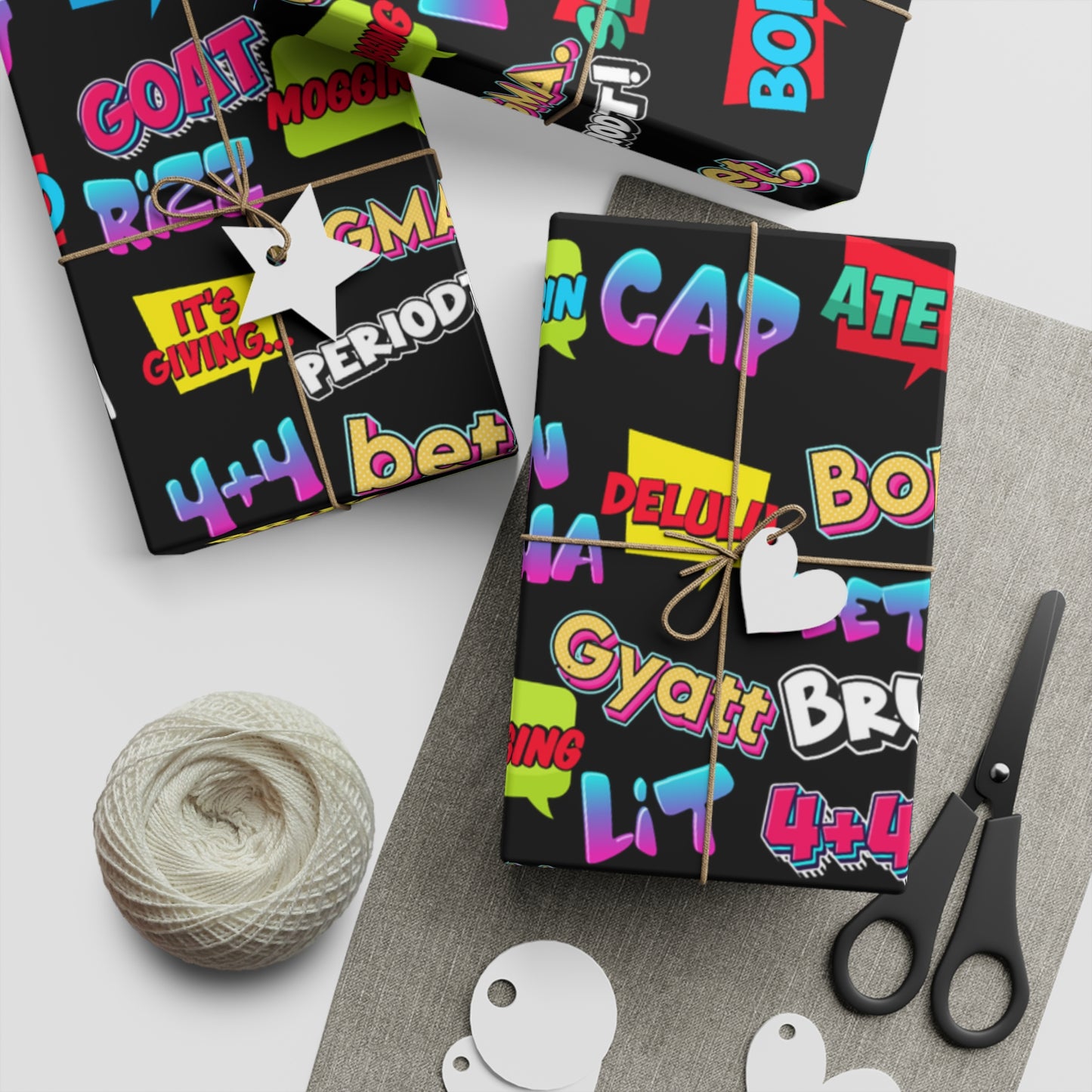 Gen Alpha Slang Word Gift Wrapping paper, Teen Lingo Gift Giving paper Black 1 Sheet