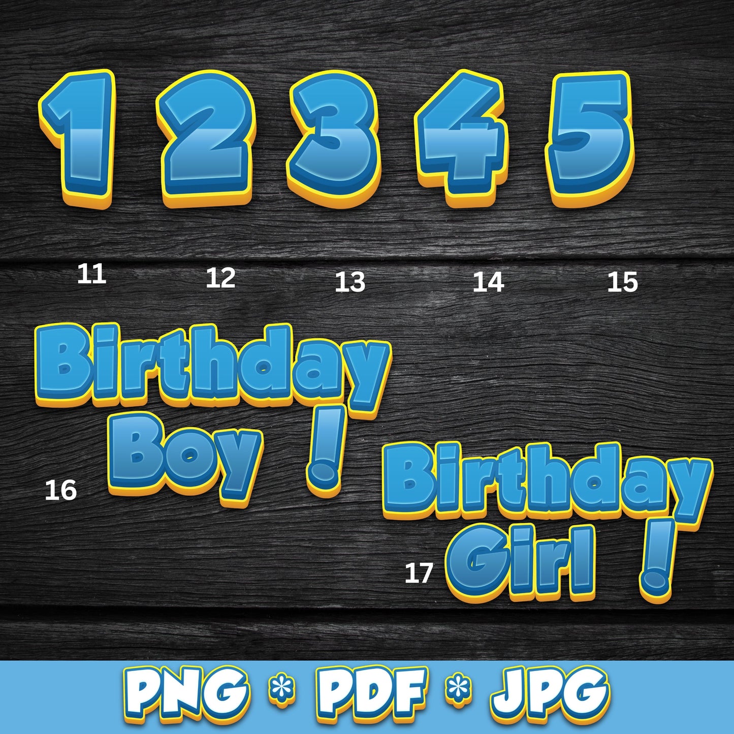 Puppy Paw Font Pre-designed Party Decor in Blue (DIGITAL FILE) PNG PDF & JPG