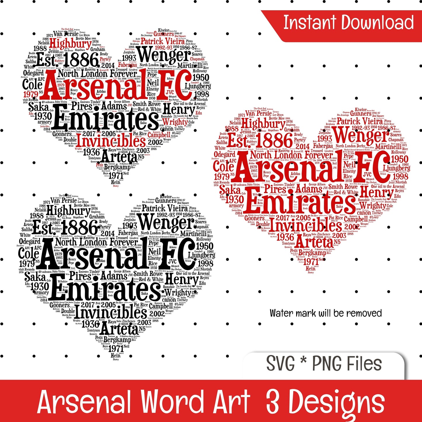 All things Arsenal Word Art Wall Decor (DIGITAL FILE) Heart Shape, Ready to print