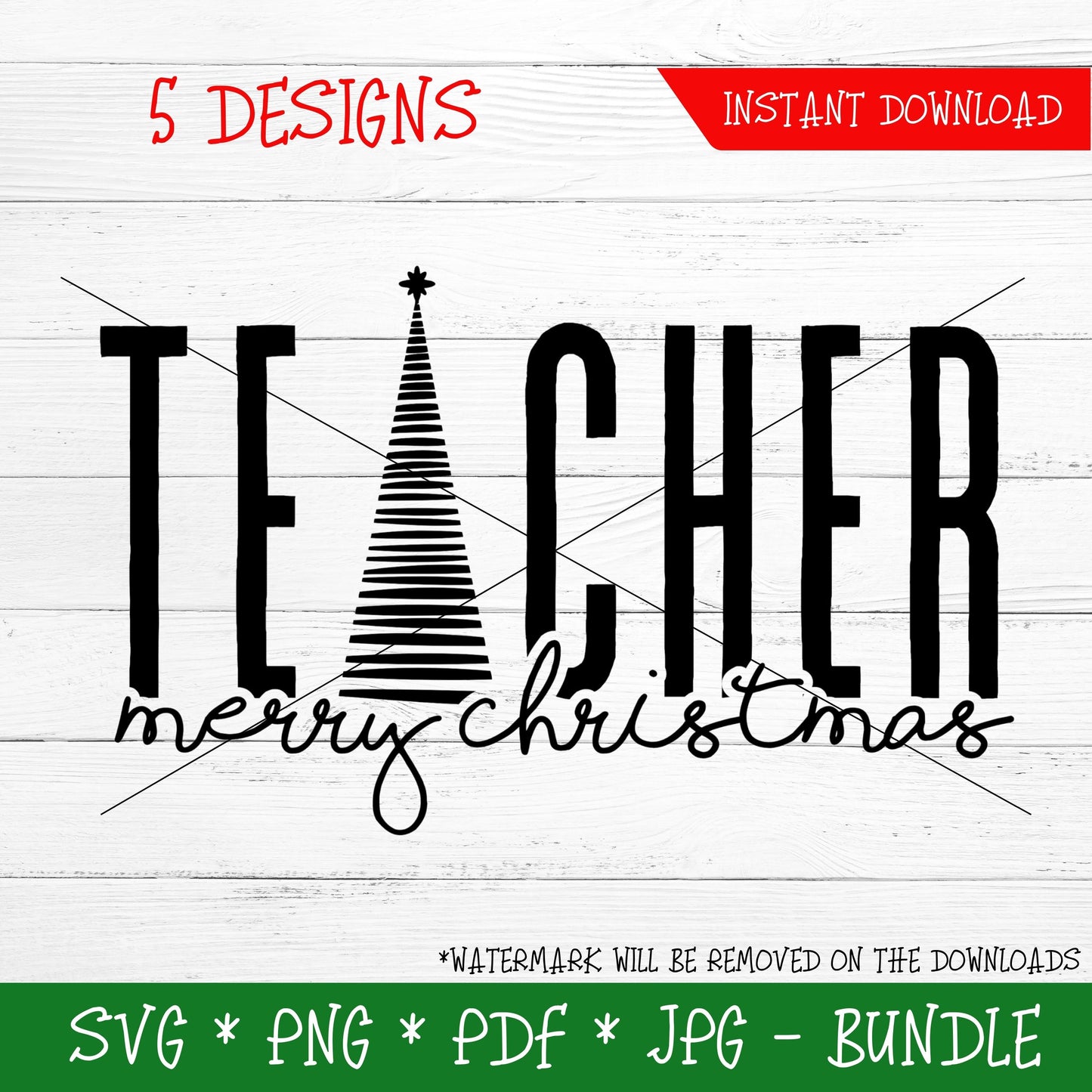 Teacher Merry Christmas Bundle (DIGITAL FILE) SVG PNG PDF & JPG