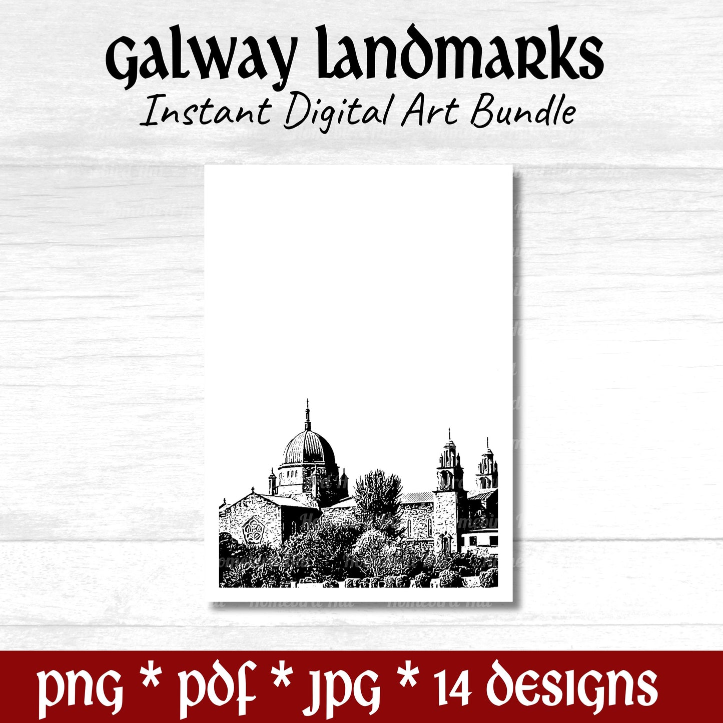 Galway City Landmarks (DIGITAL FILES) Minimalist Wall Decor Bundle. Print & Frame