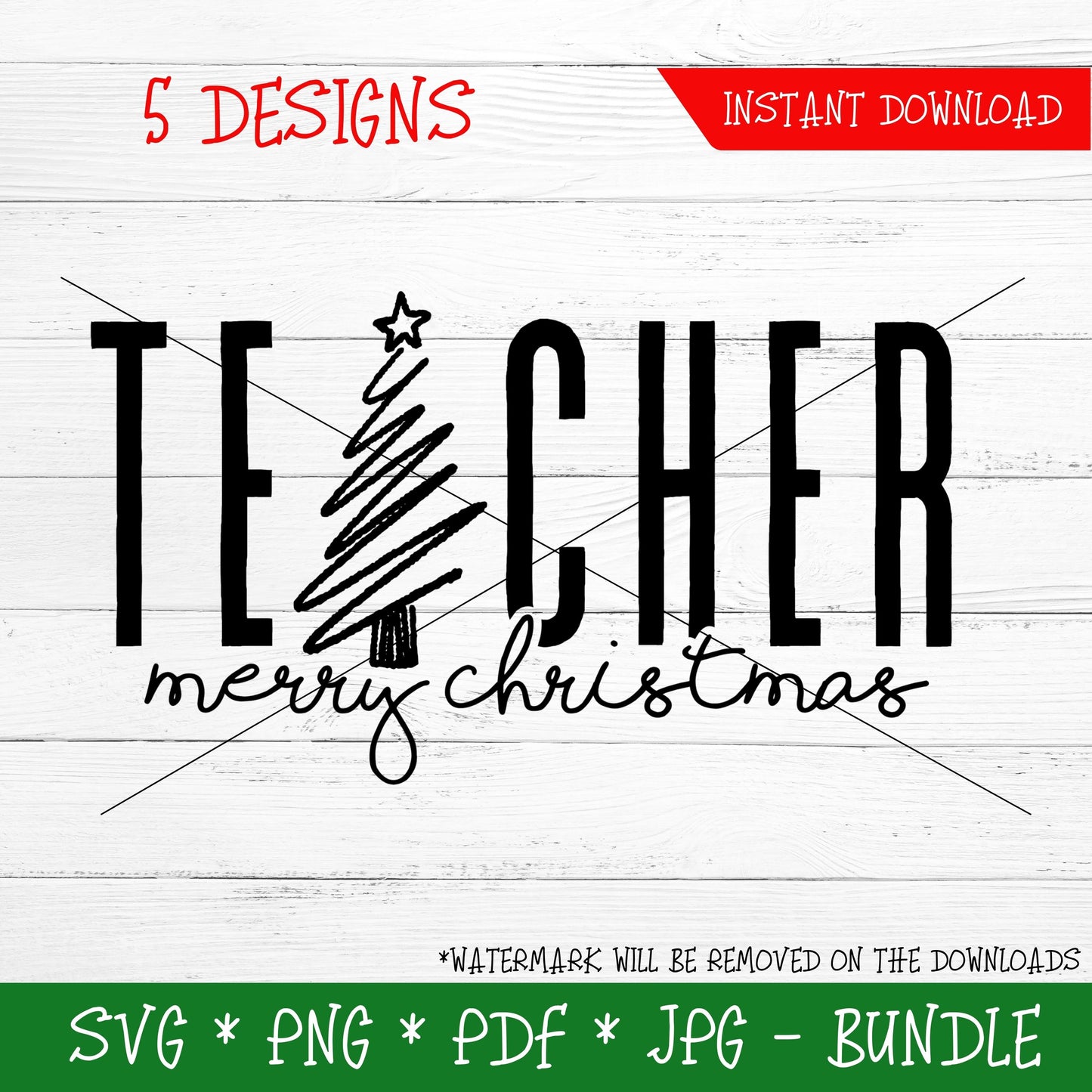 Teacher Merry Christmas Bundle (DIGITAL FILE) SVG PNG PDF & JPG