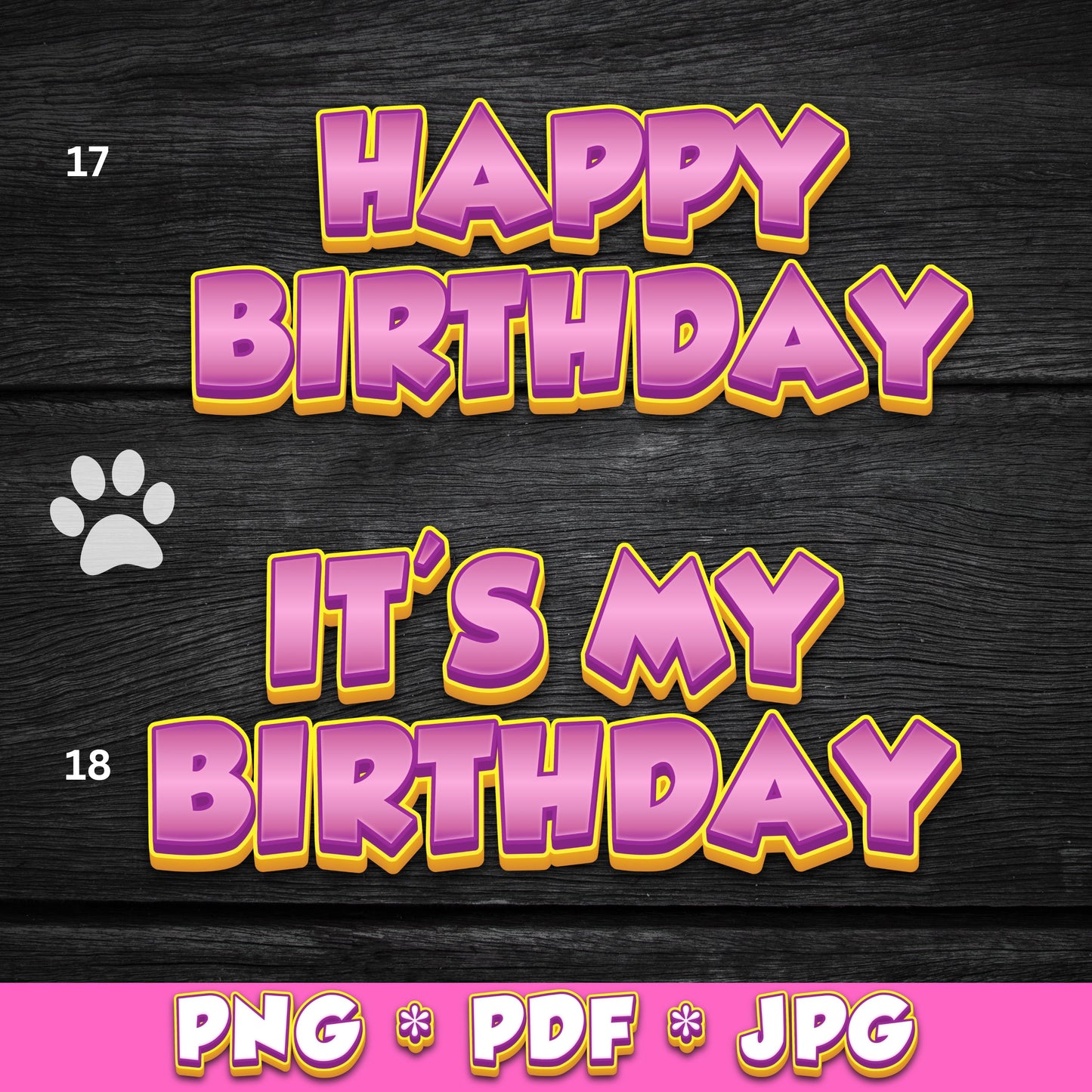 Puppy Paw Font Pre-designed Party Decor in Pink (DIGITAL FILE) PNG PDF & JPG