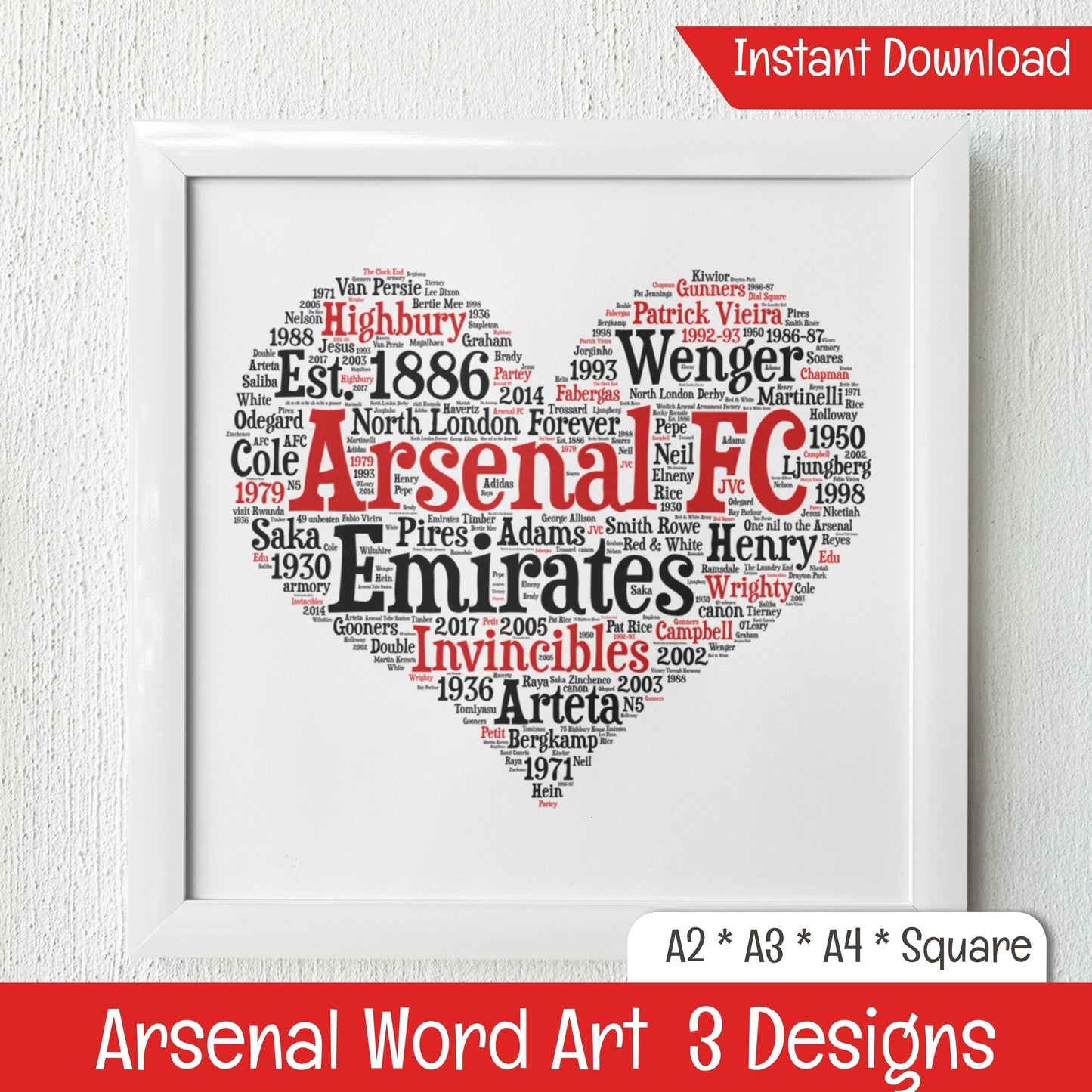 All things Arsenal Word Art Wall Decor (DIGITAL FILE) Heart Shape, Ready to print