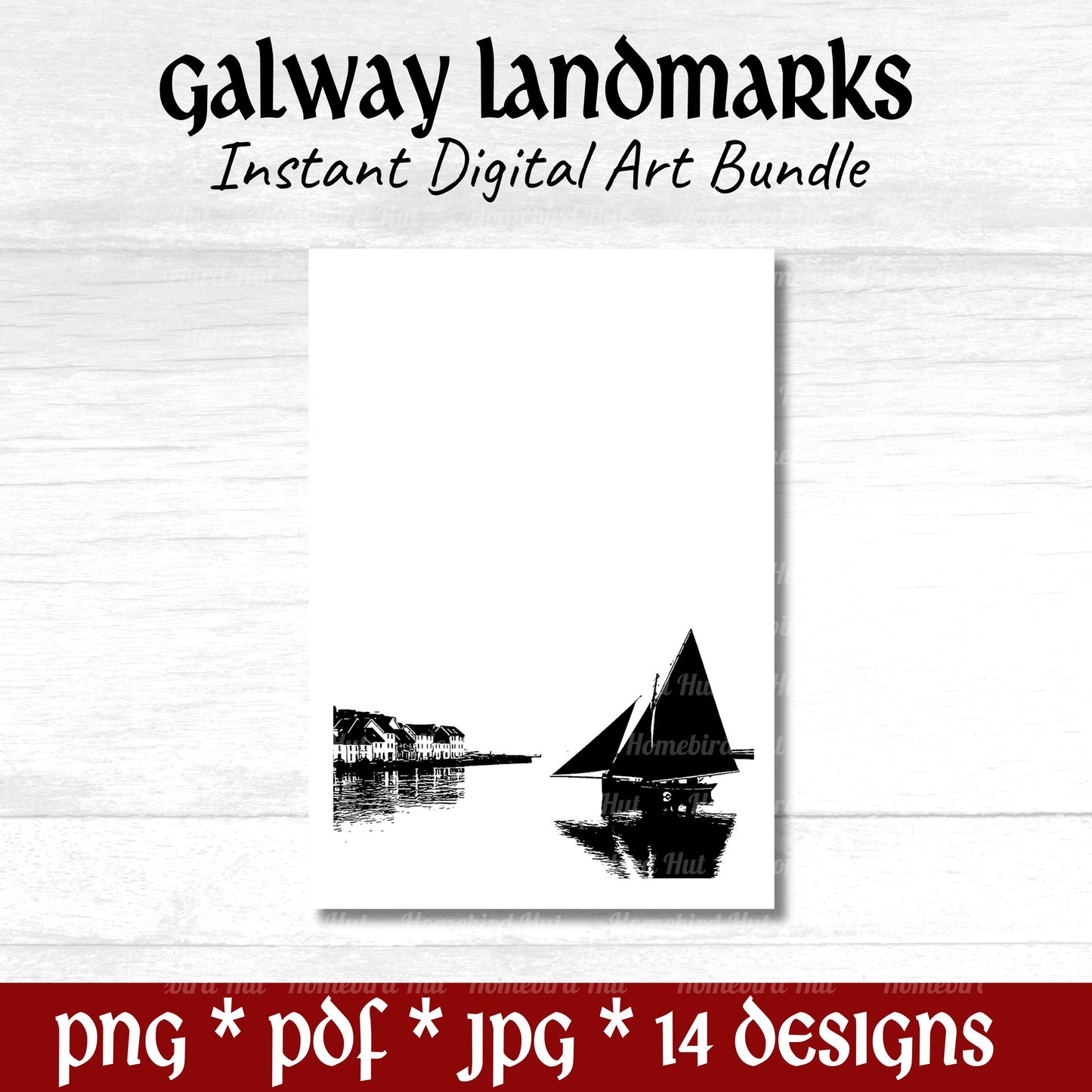 Galway City Landmarks (DIGITAL FILES) Minimalist Wall Decor Bundle. Print & Frame