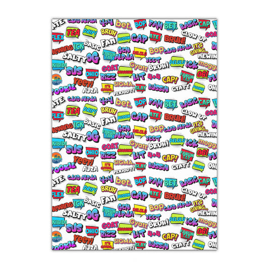 Gen Alpha Slang Word Gift Wrapping paper, Teen Lingo Gift Giving paper White