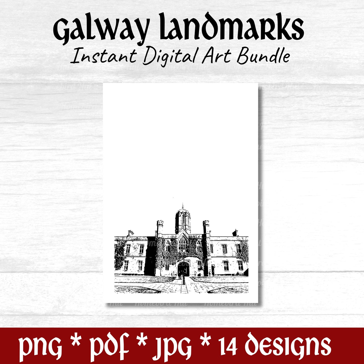 Galway City Landmarks (DIGITAL FILES) Minimalist Wall Decor Bundle. Print & Frame