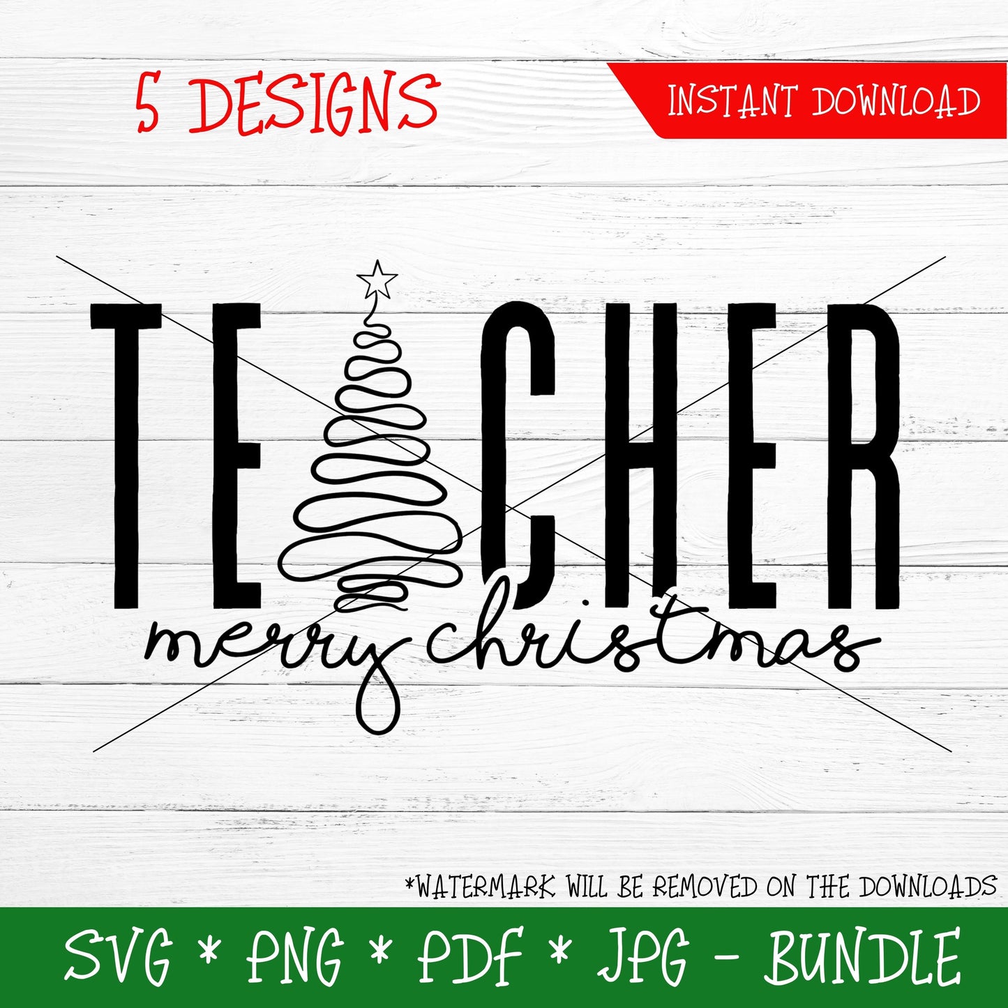 Teacher Merry Christmas Bundle (DIGITAL FILE) SVG PNG PDF & JPG