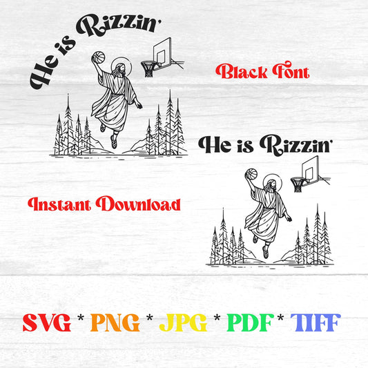 "He is Rizzin" (DIGITAL FILE) SVG PNG TIFF PDF & JPG Black & White Font