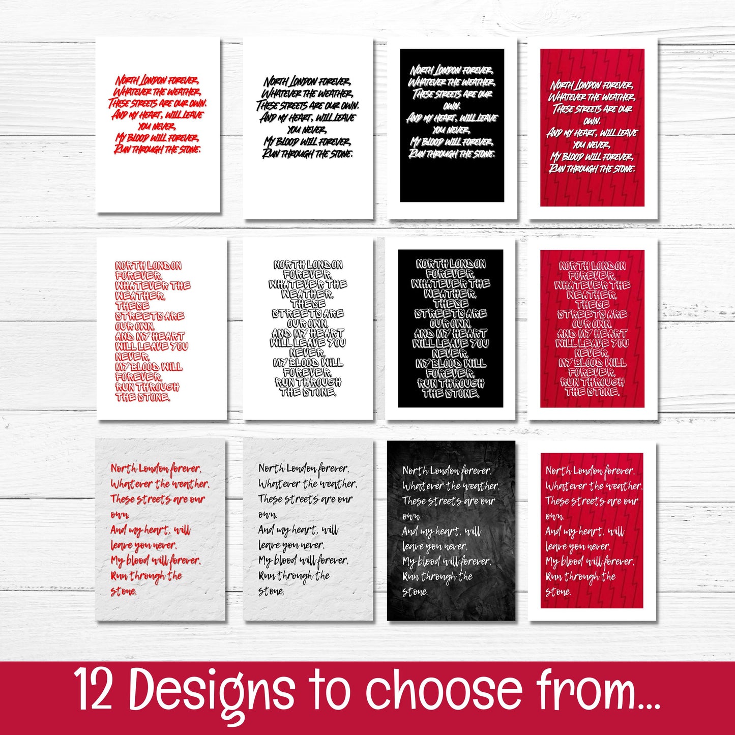 Arsenal Chant North London Forever, Poster Pack (DIGITAL FILES) 12 Designs PDF JPG