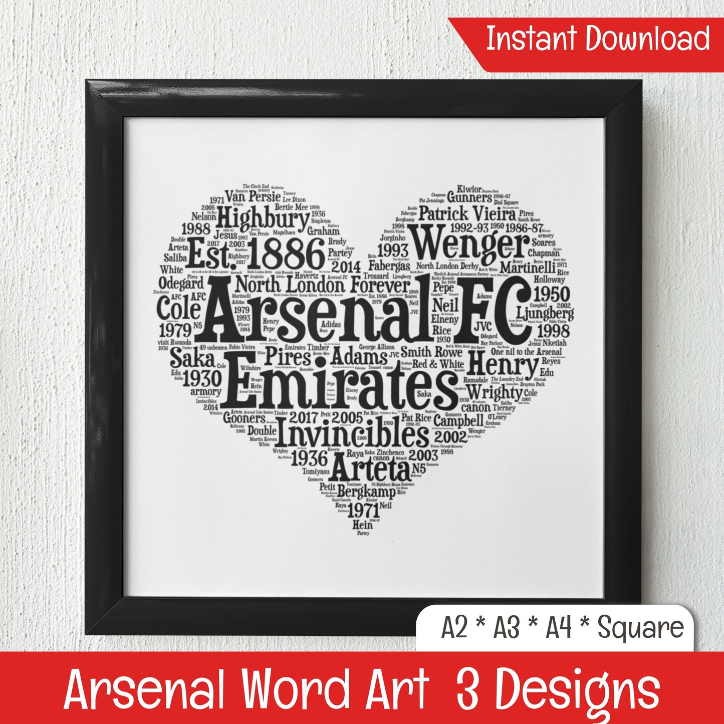 All things Arsenal Word Art Wall Decor (DIGITAL FILE) Heart Shape, Ready to print