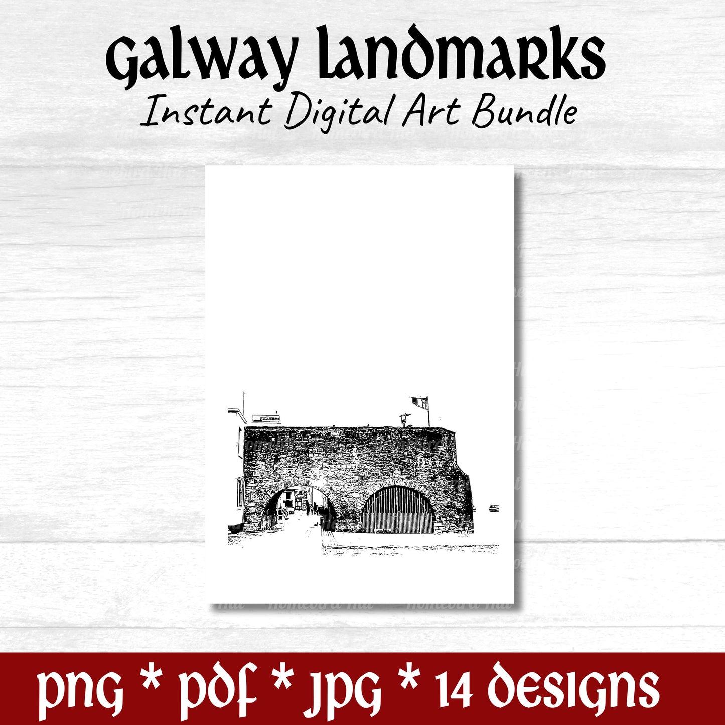 Galway City Landmarks (DIGITAL FILES) Minimalist Wall Decor Bundle. Print & Frame