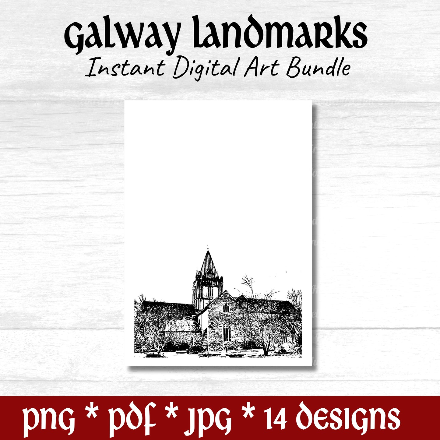 Galway City Landmarks (DIGITAL FILES) Minimalist Wall Decor Bundle. Print & Frame