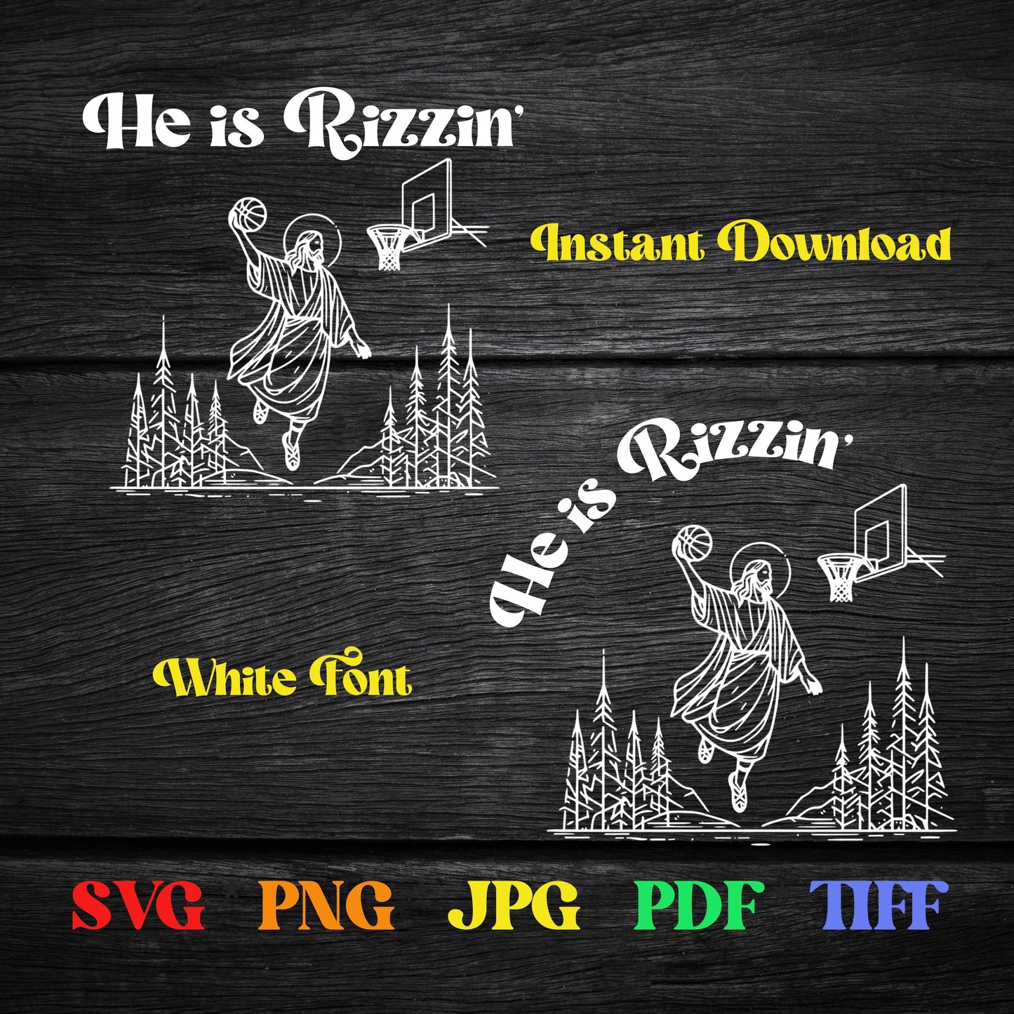 "He is Rizzin" (DIGITAL FILE) SVG PNG TIFF PDF & JPG Black & White Font