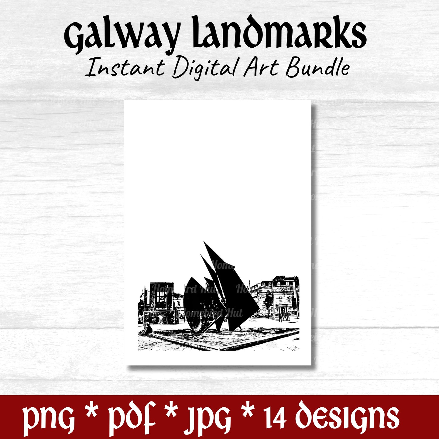 Galway City Landmarks (DIGITAL FILES) Minimalist Wall Decor Bundle. Print & Frame