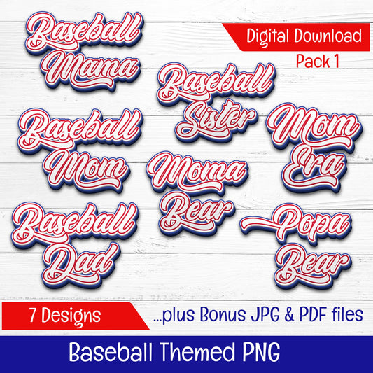 Baseball Theme PNG (DIGITAL FILE) 7 Design Bundle Pack 1