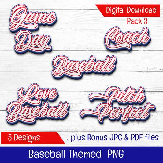 Baseball Theme PNG (DIGITAL FILE) 5 Design Bundle Pack 3