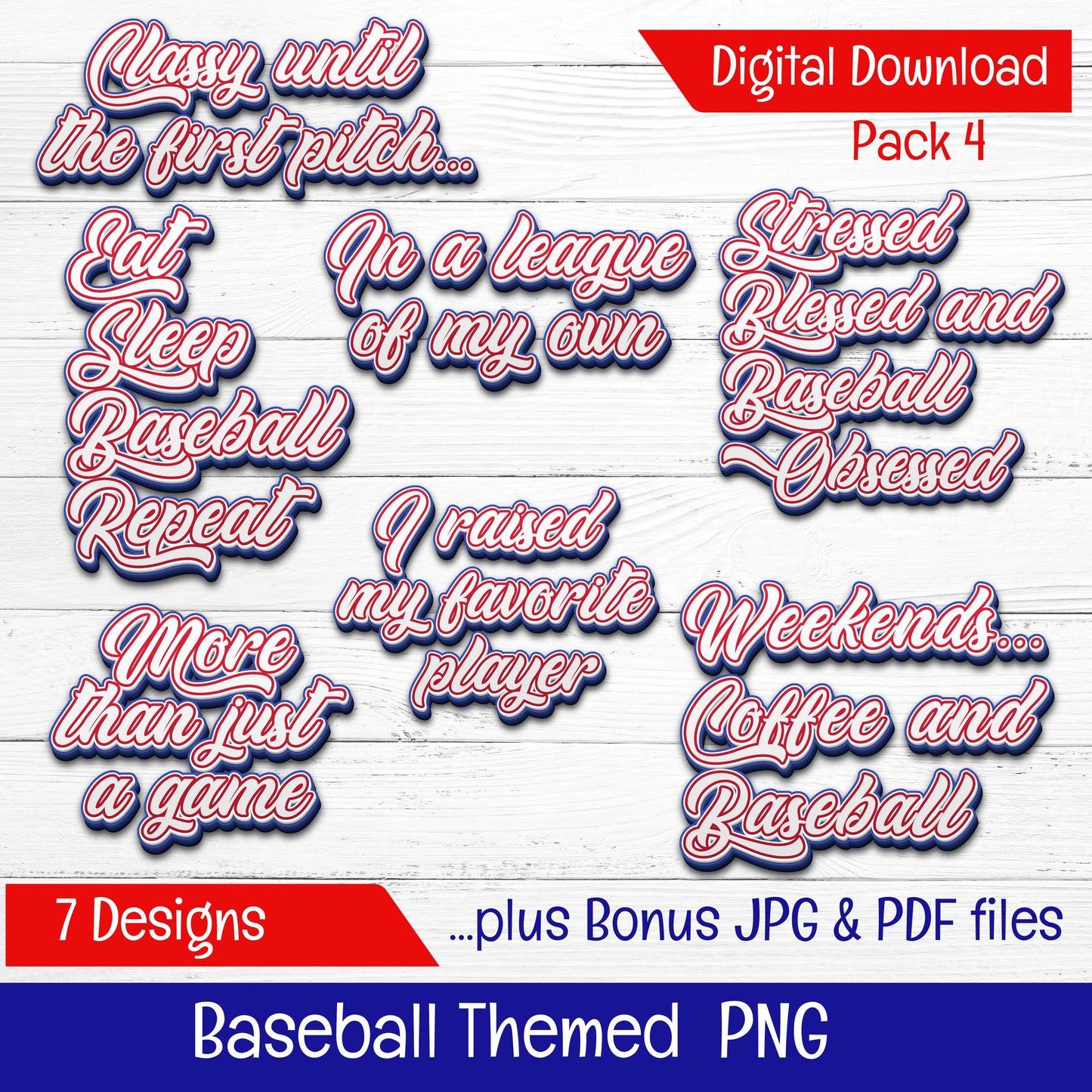 Baseball Theme PNG (DIGITAL FILE) 7 Design Bundle Pack 4