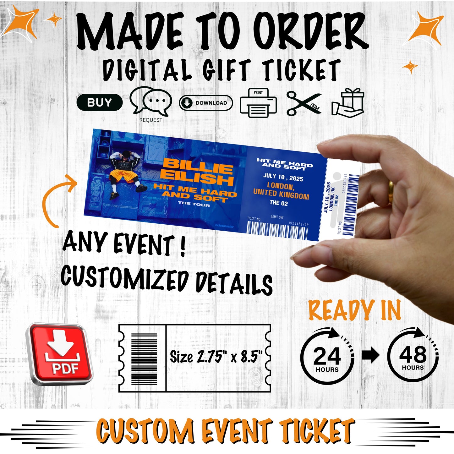 Customized Digital Gift Ticket (DIGITAL FILE) Made to Order for any event.