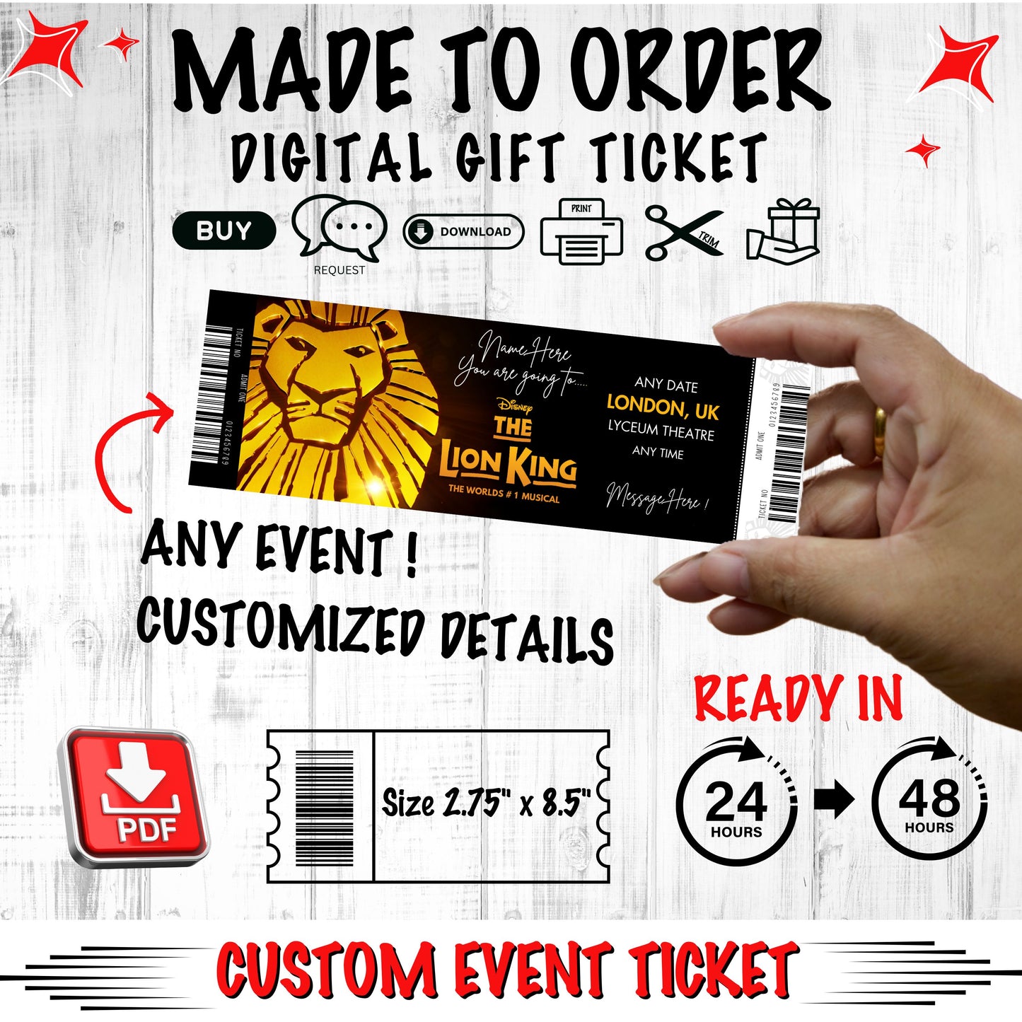 Customized Digital Gift Ticket (DIGITAL FILE) Made to Order for any event.