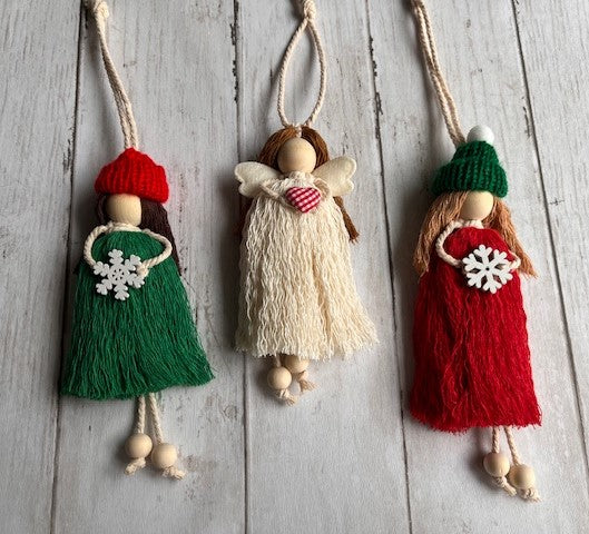 Christmas Themed Macrame Dolls, Handmade in Galway