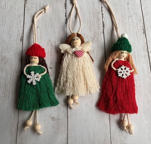 Christmas Themed Macrame Dolls, Handmade in Galway