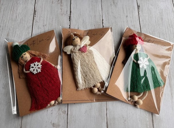 Christmas Themed Macrame Dolls, Handmade in Galway