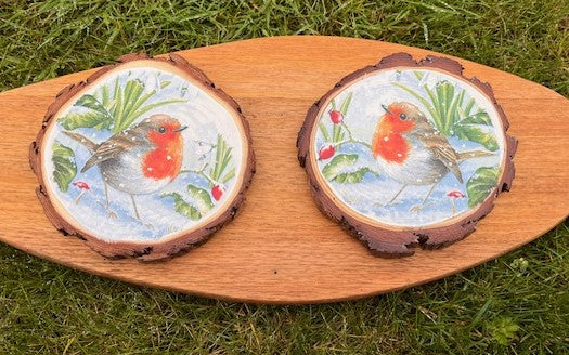 Robin Decoupage Wood Slice Wall Decor