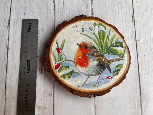 Robin Decoupage Wood Slice Wall Decor