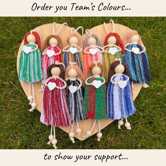 Sports Themed Macrame Doll, Hanging Decoration in Team Colours