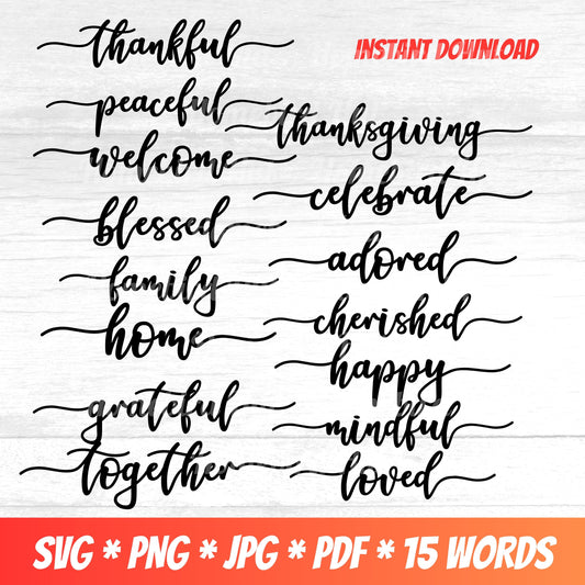 Blessed Thankful Grateful SVG PNG Collection, Fall Craft Supply, Autumn Decoration, Digital Download