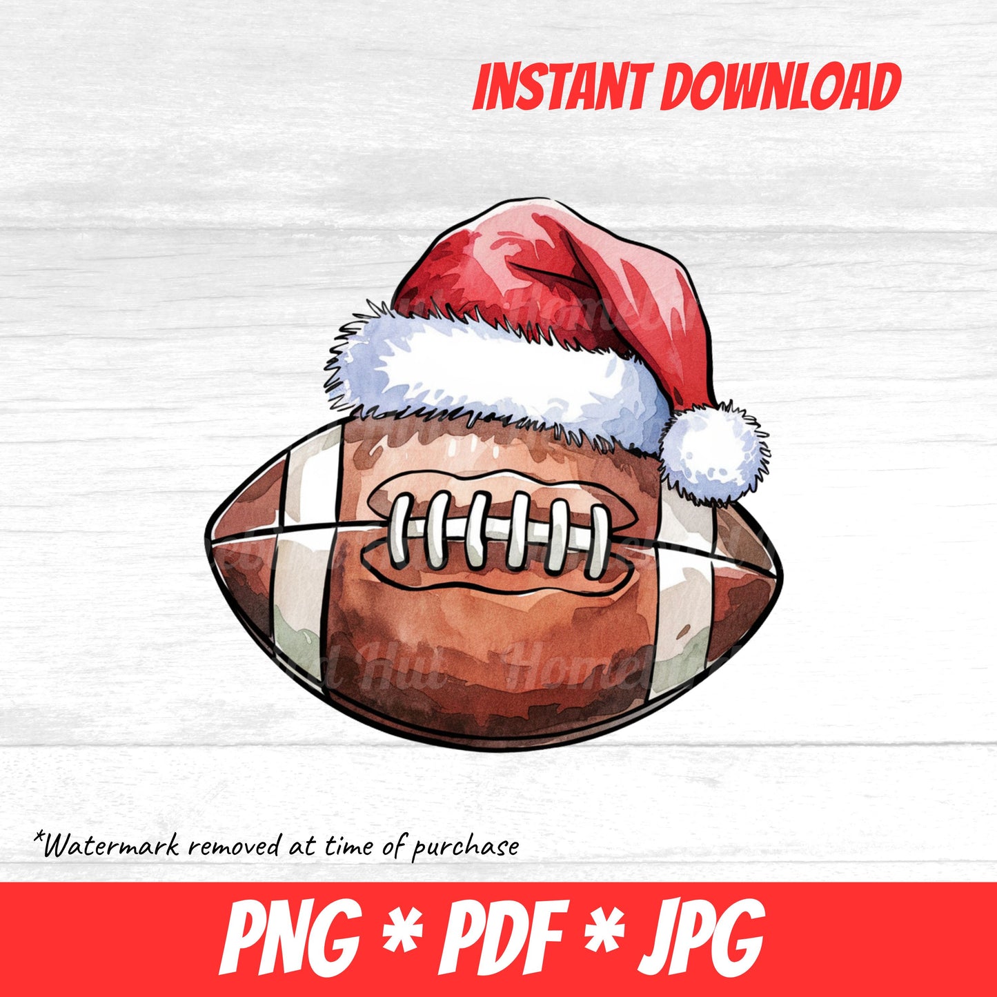 American Football Christmas PNG (DIGITAL FILE) Santa Hat Instant Download